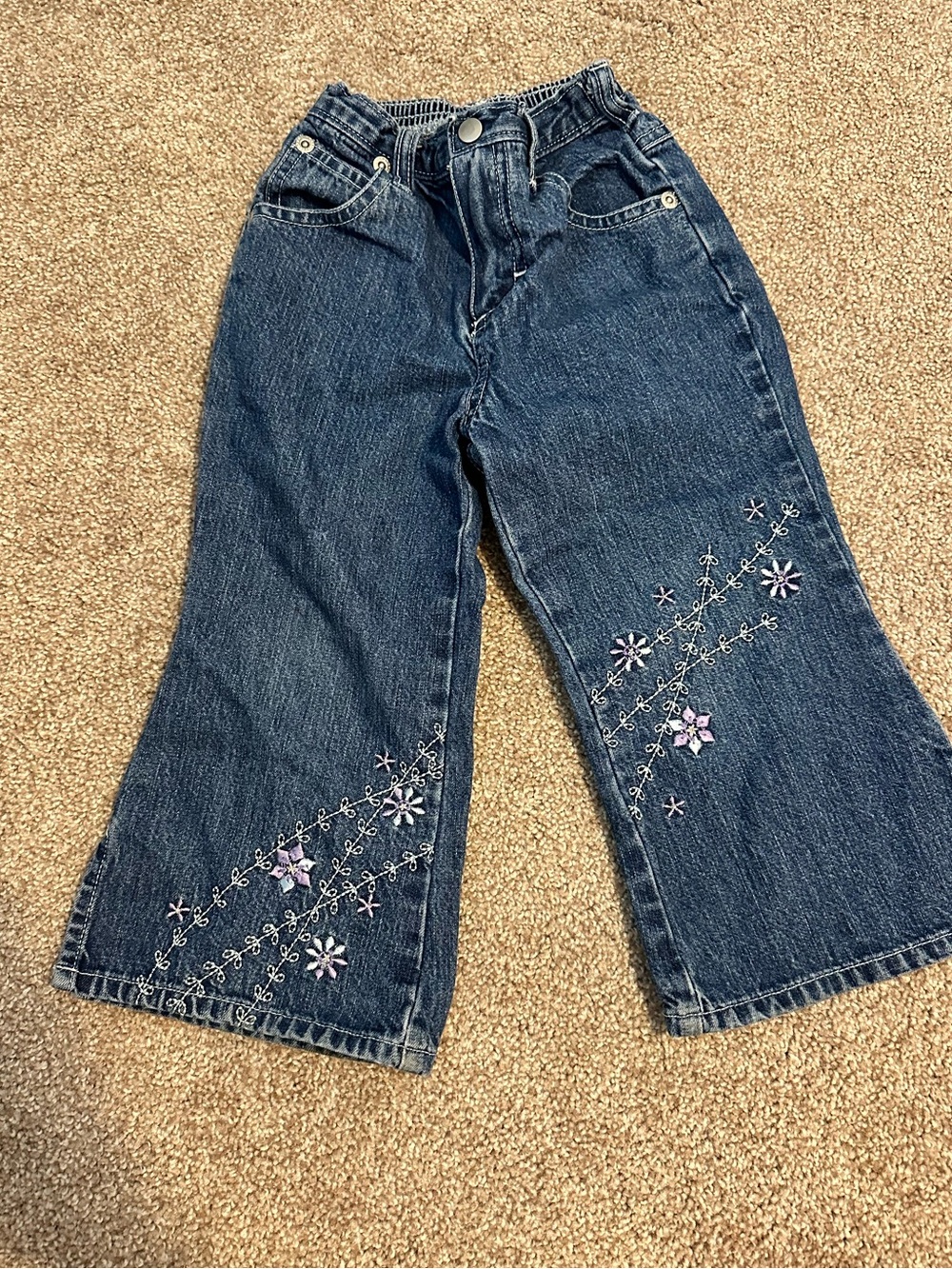 Toddler Dark Blue Embroidered Wide-Leg Jeans